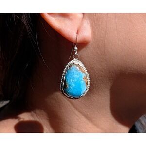 Southwest Style Jewelry Dangle Earrings Hemimorphite Signed Sterling Silver *